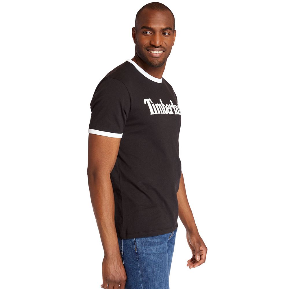 Camisetas Timberland Hombre Tbl® Linear Logo Ringer Negras - Chile UHL-243106